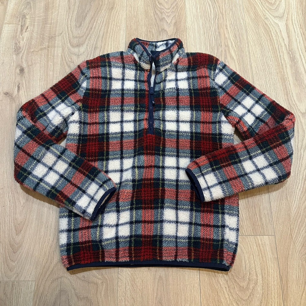 Vineyard Vines Boys Sherpa Fleece 1/4 Zip Jacket Tartan Plaid Size L 16 Holiday
